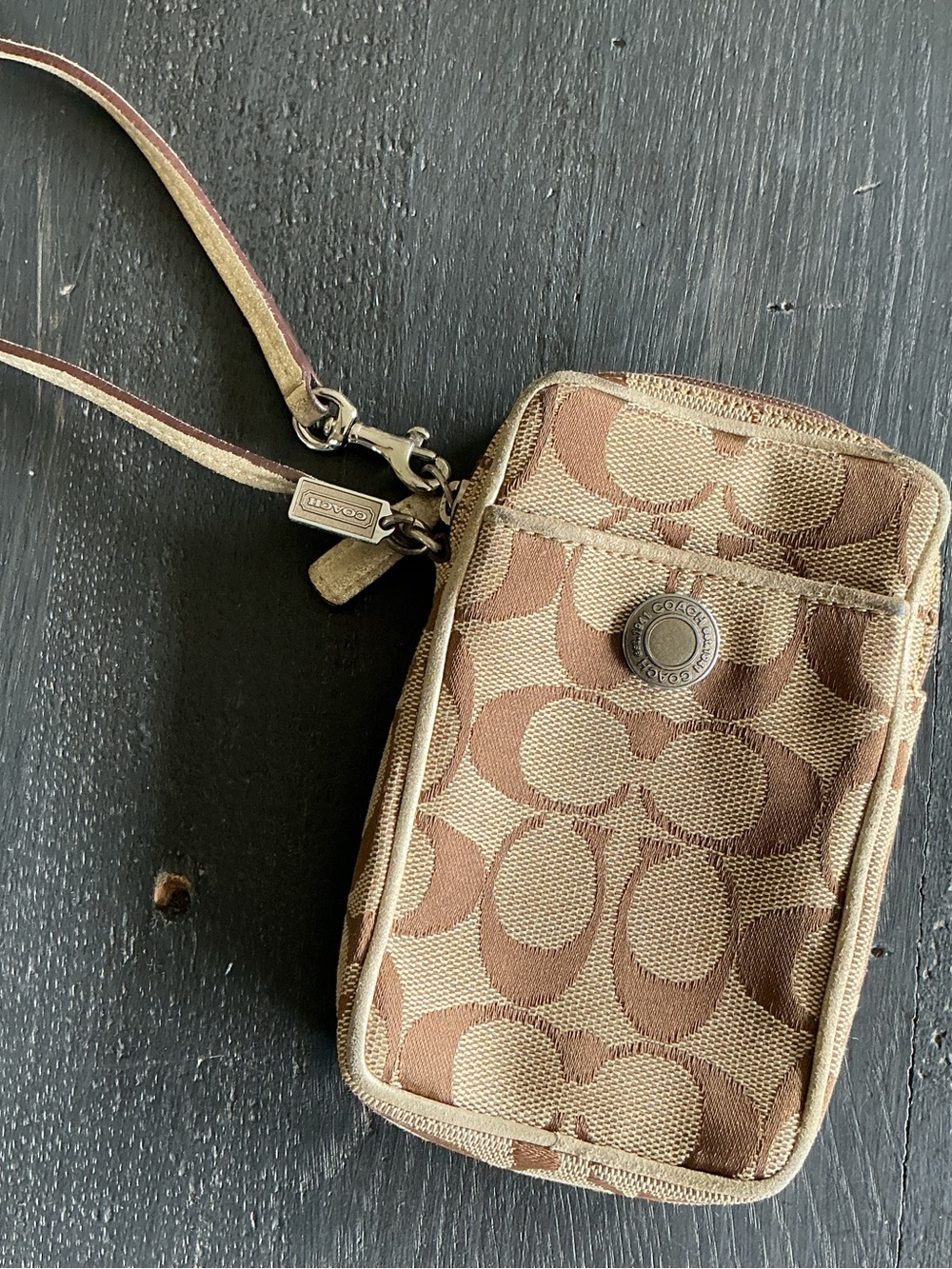 Coach Y2K Brown & Tan Signature Canvas Tall Wristlet Vintage